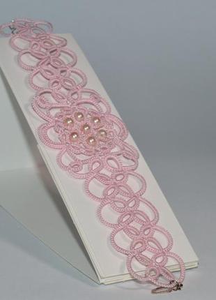 Мереживний рожевий браслет "pink set"3 фото