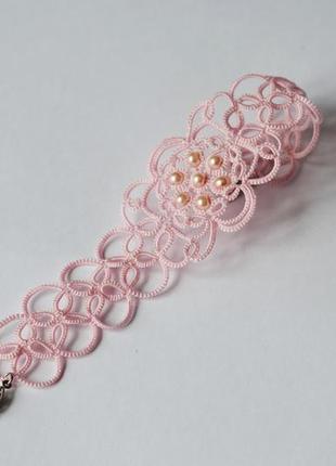 Мереживний рожевий браслет "pink set"4 фото