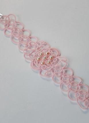 Мереживний рожевий браслет "pink set"5 фото