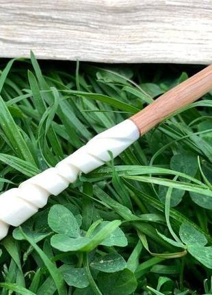 Шпилька деревянная, аксессуар, заколка деревянная для волос "спираль", шпилька из кости2 фото