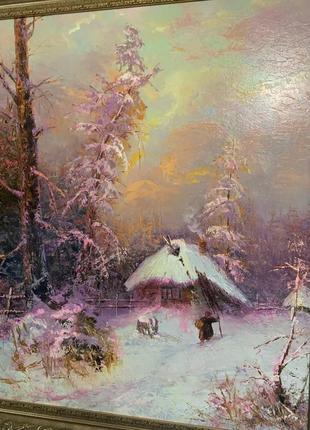 Картина маслом на холсте ′зимний пейзаж с домом′ 2007 г.3 фото
