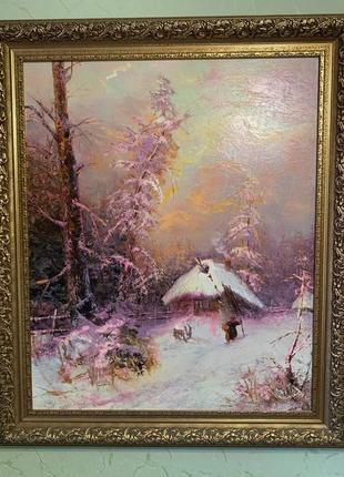 Картина маслом на холсте ′зимний пейзаж с домом′ 2007 г.1 фото