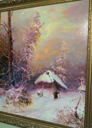 Картина маслом на холсте ′зимний пейзаж с домом′ 2007 г.8 фото