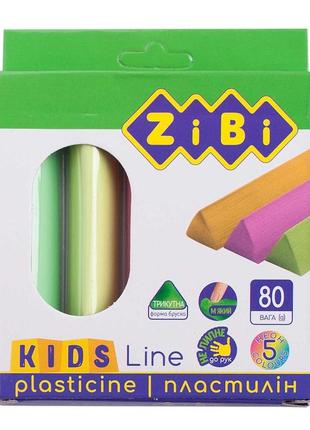 Пластилін 5 кольорів, неон, 80 г, kids line // zb.6229  ish
