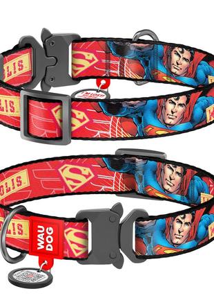 Ошейник для собак нейлоновый waudog nylon c qr паспортом, рисунок "супергерой", металлическая пряжка-фастекс, ш 25 мм, дл 37-58 см