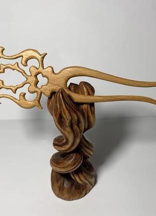Шпилька дерев'яна для волосся 'візерунок'1 фото