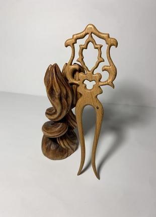 Шпилька дерев'яна для волосся 'візерунок'4 фото