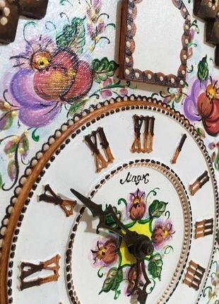 Часы с росписью, ходики настенные механические с кукушкой с боем ′цветы′6 фото