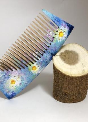 Гребінь дерев'яний для волосся писаний 'квіти'4 фото