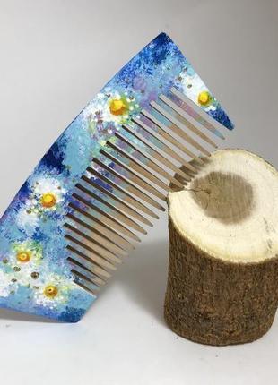 Гребінь дерев'яний для волосся писаний 'квіти'1 фото