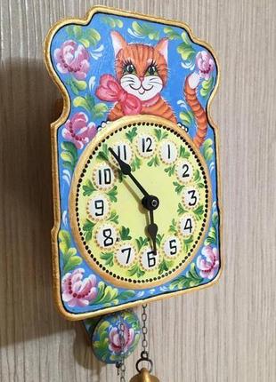 Расписные часы. часы с росписью ′кот′, ходики настенные механические3 фото