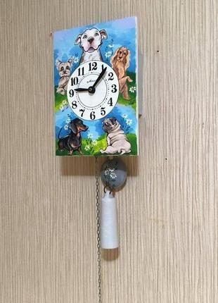 Часы с авторской росписью, ходики настенные механические ′собака′4 фото