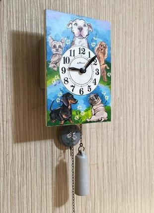 Часы с авторской росписью, ходики настенные механические ′собака′6 фото