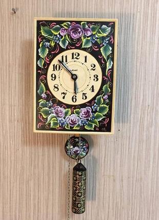 Расписные часы. часы с росписью ′цветы′, ходики настенные механические8 фото