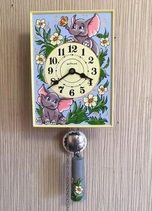 Часы с росписью ′слоники′, ходики, настенные, механические1 фото