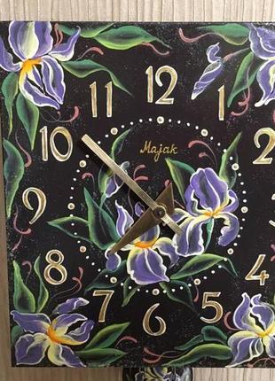 Розписні годинник. годинник з розписом 'квіти іриси' ходики настінні механічні5 фото