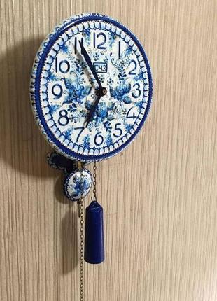 Расписные часы. часы с росписью ′цветы′ ходики настенные механические4 фото