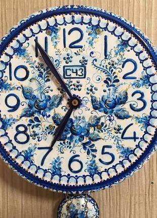 Расписные часы. часы с росписью ′цветы′ ходики настенные механические9 фото