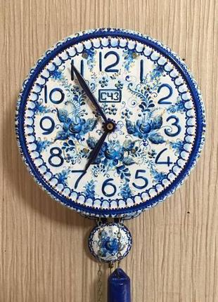Расписные часы. часы с росписью ′цветы′ ходики настенные механические3 фото