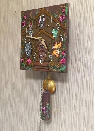Часы с росписью ′сказка теремок′ ходики настенные механические8 фото