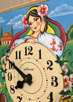 Часы с росписью ′хуторок′, "украинка" ходики настенные механические6 фото