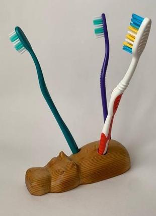 Підставка дерев'яна для зубних щіток "бегемот"4 фото