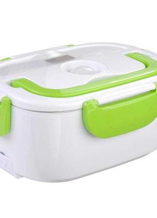 Ланч бокс электрический с подогревом lunch heater 220 v pro, термос для еды для детей. цвет: зеленый3 фото