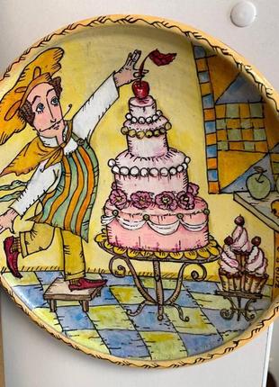Тарелка керамическая, тарелка из глины, тарелка декор, тарелка декоративная с росписью "принц"