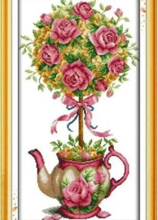 Набір для вишивання за нанесеною на канву схемою "the bouquet teapot" . aida 14ct printed, 32*54 см