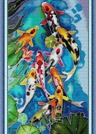 Набір для вишивання за нанесеною на канву схемою "koi carp". aida 14ct printed 43*71 см