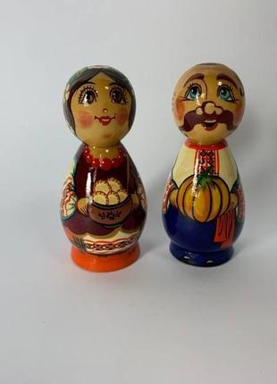Фігурка дерев'яна, фігурка розписна, фігурка сувенір, фігурка пара козак та україночка1 фото