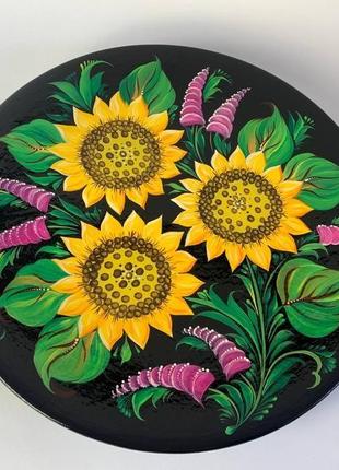 Тарелка деревяная расписная, тарелка декоративная, тарелка с росписью "цветы"7 фото