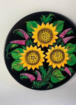 Тарелка деревяная расписная, тарелка декоративная, тарелка с росписью "цветы"2 фото