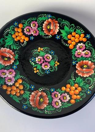 Тарелка деревяная расписная, тарелка декоративная, тарелка с росписью "цветы"