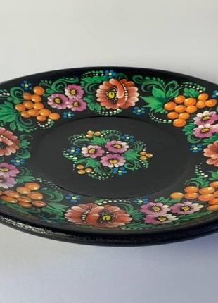 Тарелка деревяная расписная, тарелка декоративная, тарелка с росписью "цветы"3 фото