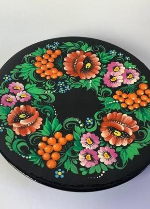 Тарілка дерев'яна, тарілка з дерева, тарілка декор, тарілка з розписом "квіти"3 фото