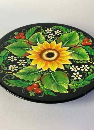Тарілка дерев'яна, тарілка з дерева, тарілка декор, тарілка з розписом "квіти"5 фото