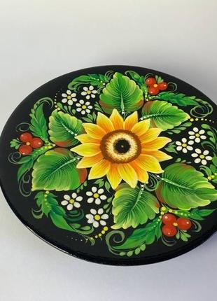 Тарілка дерев'яна, тарілка з дерева, тарілка декор, тарілка з розписом "квіти"2 фото