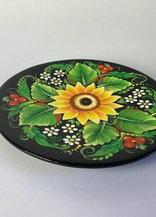 Тарелка деревяная расписная, тарелка декоративная, тарелка с росписью "цветы"4 фото