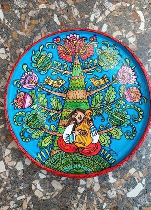 Тарелка керамическая, тарелка из глины, тарелка декоративная, тарелка с росписью "козак"1 фото