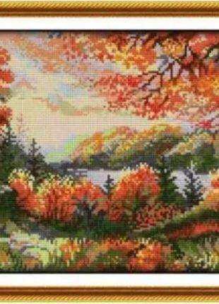 Набір для вишивання за нанесеною на канву схемою "autumn scenery". aida 14ct printed 46*29 см