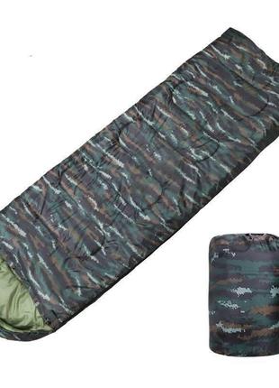 Спальный мешок с капюшоном s-fun камуфляж (спальник) 1,8 кг - вес утеплителя, не собирает влагу (+5/-5 c