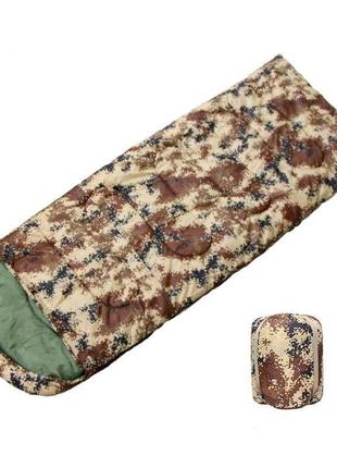 Спальный мешок с капюшоном s-fun камуфляж (спальник) 2,4 кг - вес утеплителя, не собирает влагу (+5/-5 c