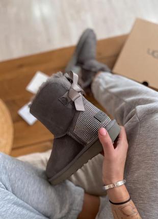 Ugg grey diamond bow угги теплые