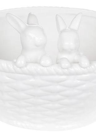 Цукерниця декоративна "кошик з кроликами" (фруктовниця) 29х18.5х13.5см, білий