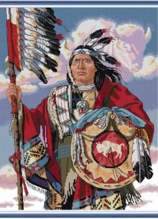 Набор для вышивания по нанесённой на канву схеме "indian chiefs". aida 14ct printed 44*54 см