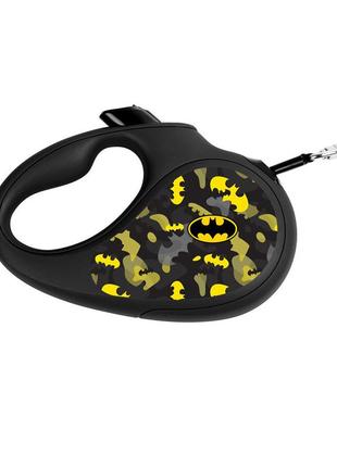 Поводок-рулетка для собак waudog r-leash, рисунок "бэтмен узор", m, до 25 кг, 5 м, светоотражающая лента