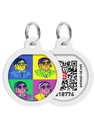 Адресник для собак и котов металлический waudog smart id c qr паспортом, рисунок "бульдоги", круг, д 25 мм