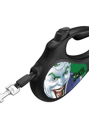 Поводок-рулетка для собак waudog r-leash, рисунок "джокер зеленый", s, до 15 кг, 5 м, светоотражающая лента черный3 фото