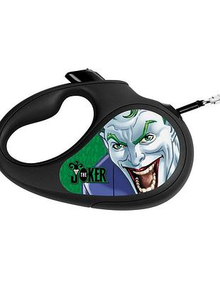 Поводок-рулетка для собак waudog r-leash, рисунок "джокер зеленый", s, до 15 кг, 5 м, светоотражающая лента
